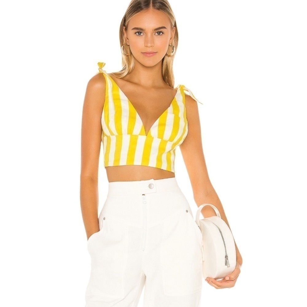 Lovers + Friends Striped Shoulder Tie Crop Top